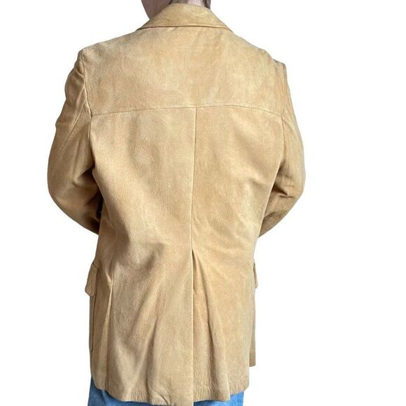 Vintage Mens 1960s Tan Brown Micro Suede Leather Blazer Western Sport Coat Sz L - Picture 8 of 10